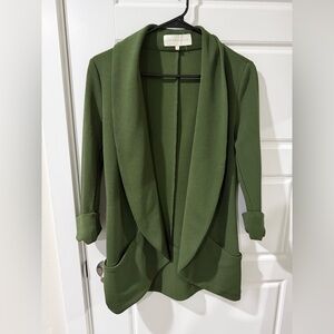 Lightweight Olive Green Open-Front Blazer